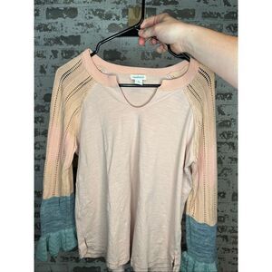 Sundance | women pink long sleeve top with patterned knitted sleeves